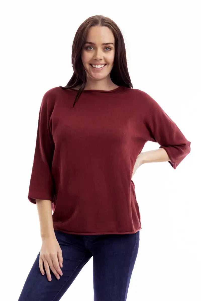 Classic Comfort Organic Cotton Boat Neck Knit – Cherry front view
