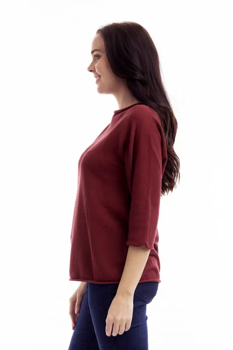 Classic Comfort Organic Cotton Boat Neck Knit – Cherry side view