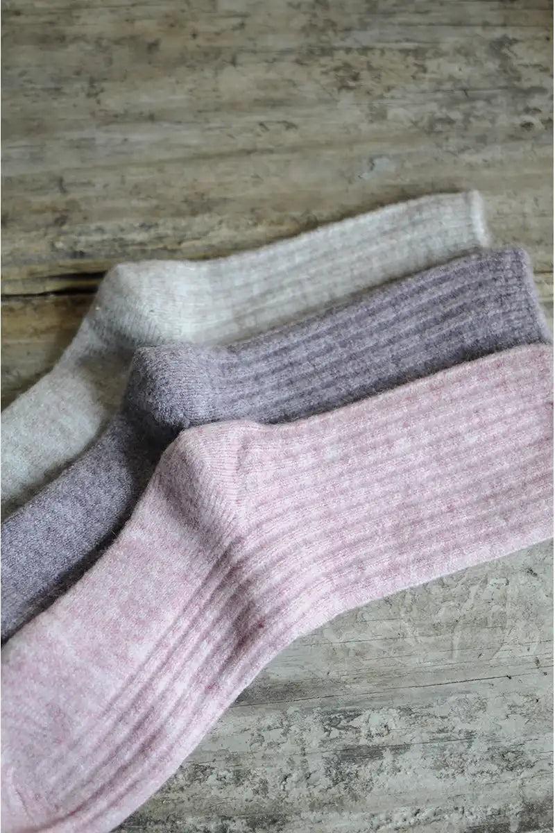 Womens wool blend socks in  light grey, lilac and pink