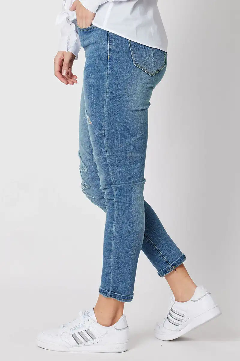 Leni Distressed Blue Stretch Jeans side