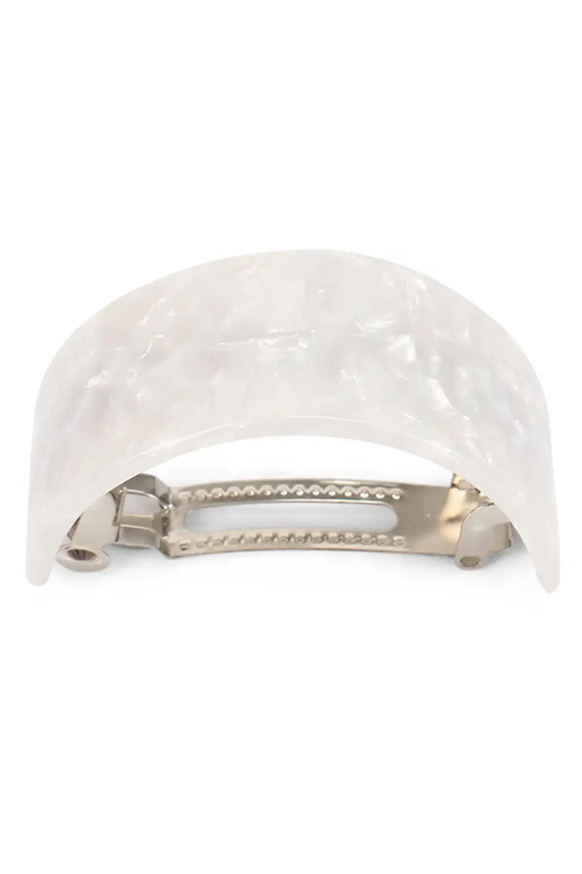 Eco-Friendly Classic Curved Tortoiseshell Acetate Hair Barrette – Pearlised White on a white background