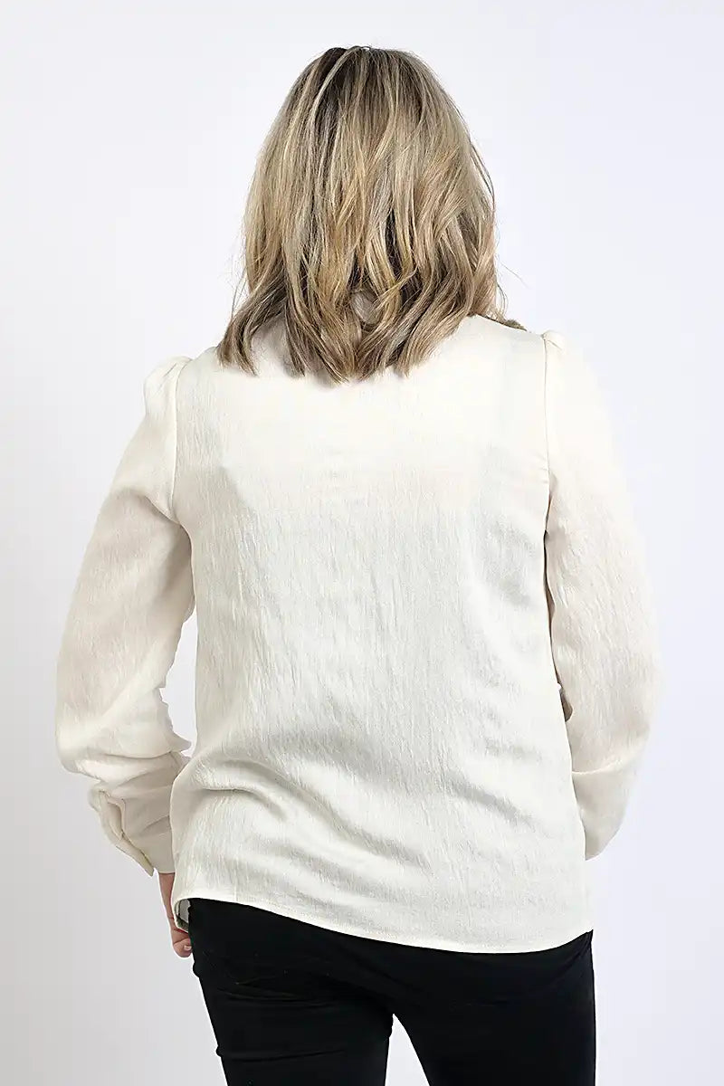 Ella Embroidery Shirt in Cream & Deep Plum back straight on view
