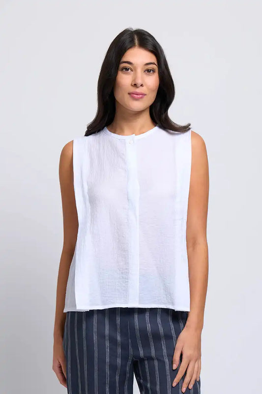 Foil Dress Code Shell Top in Ivory White front detail view