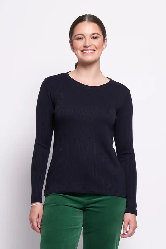 Foil Rib-It Rib-It Top in Future Dusk untucked front view