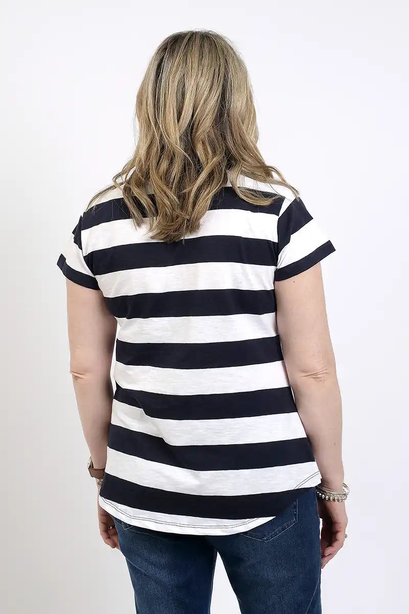 Foil V's So Fine Tee in Navy Stripe back view