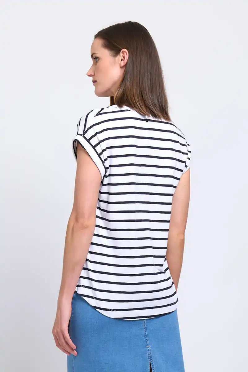 Foil Women's Roll Play Tee in Breton Stripe back view