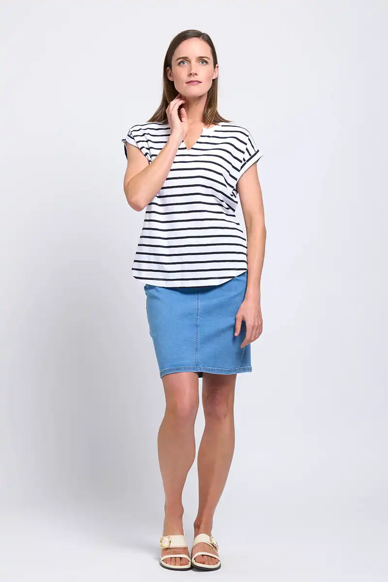 Foil Women's Roll Play Tee in Breton Stripe front full model view
