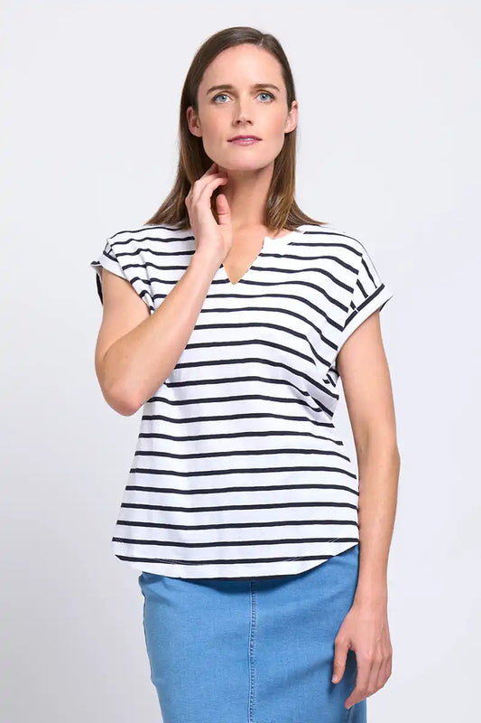 Foil Women's Roll Play Tee in Breton Stripe front view