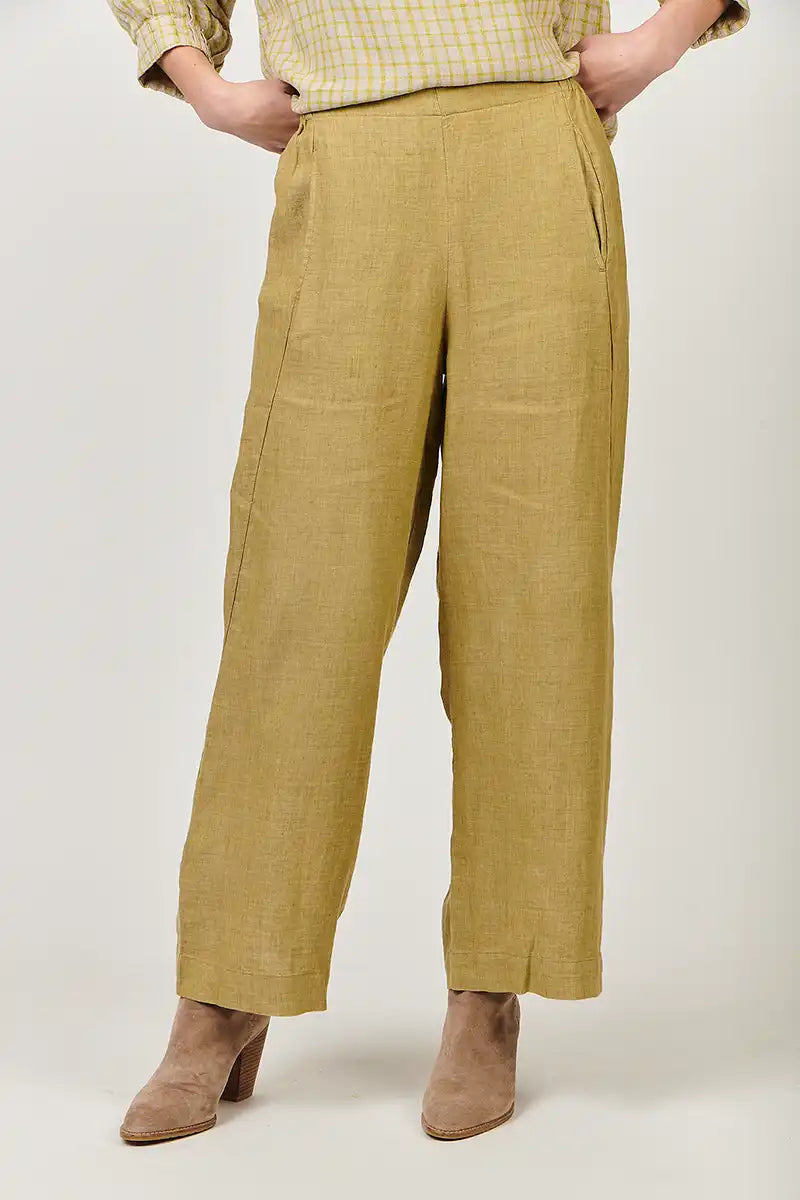 Naturals by O & J Linen pants - Peridot mustard front