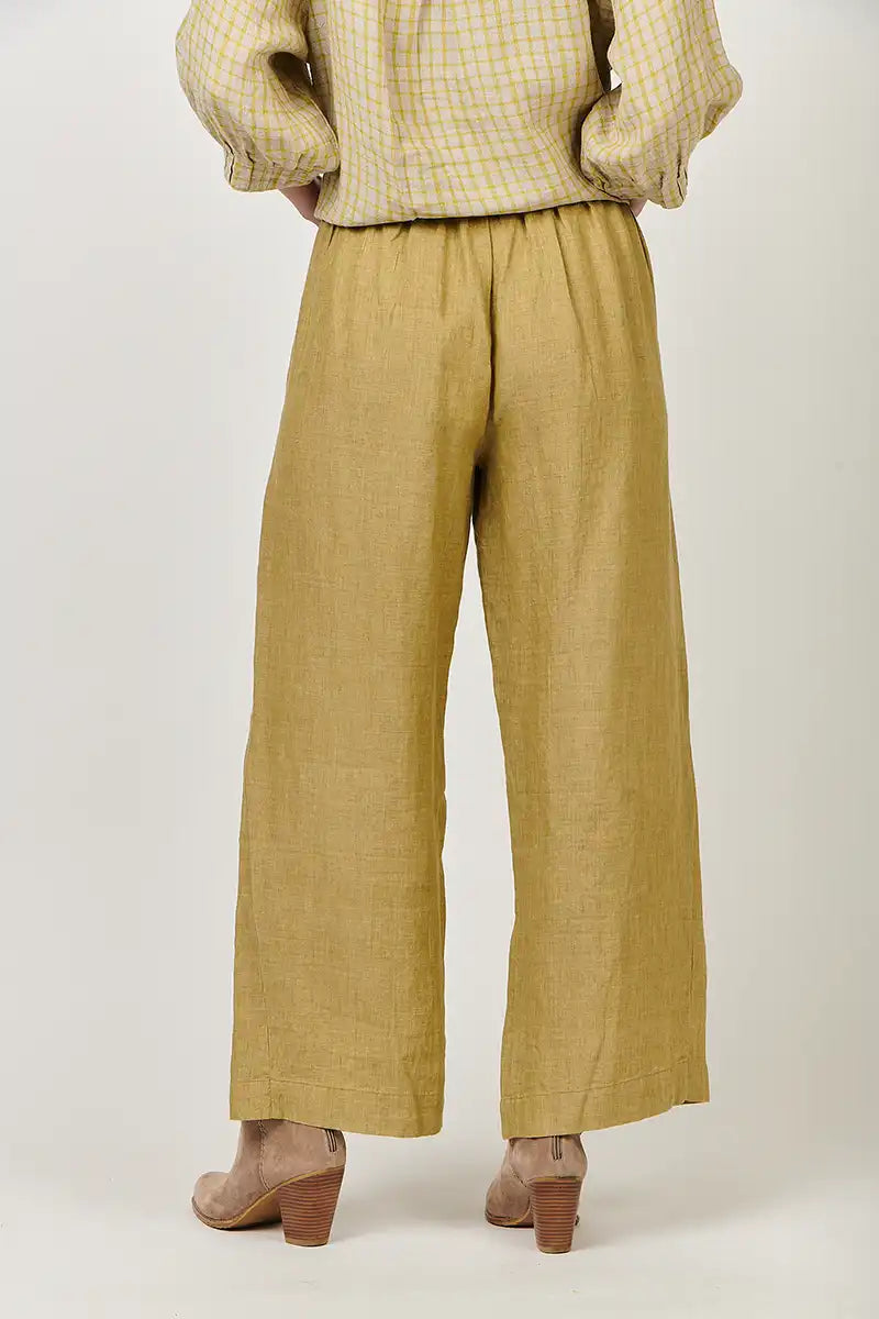 Naturals by O & J Linen pants - Peridot mustard back