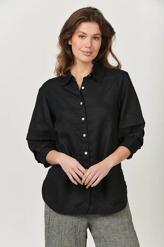 Naturals by O & J Linen Shirt in Black front