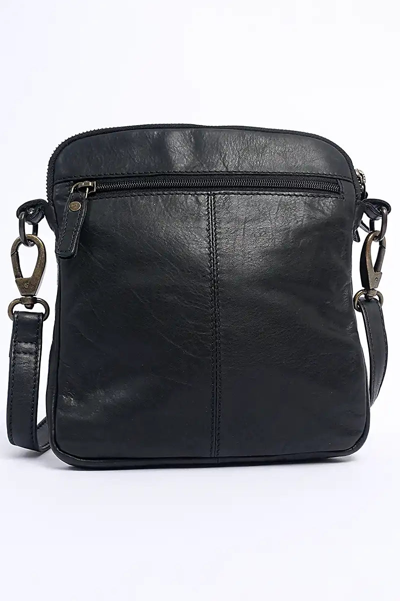 Helen Cross Body Bag in Black by Rugged Hide back view