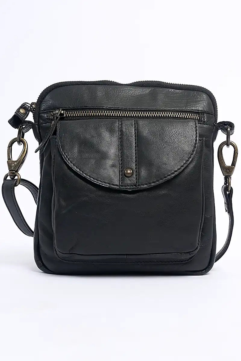 Helen Cross Body Bag in Black by Rugged Hide front view