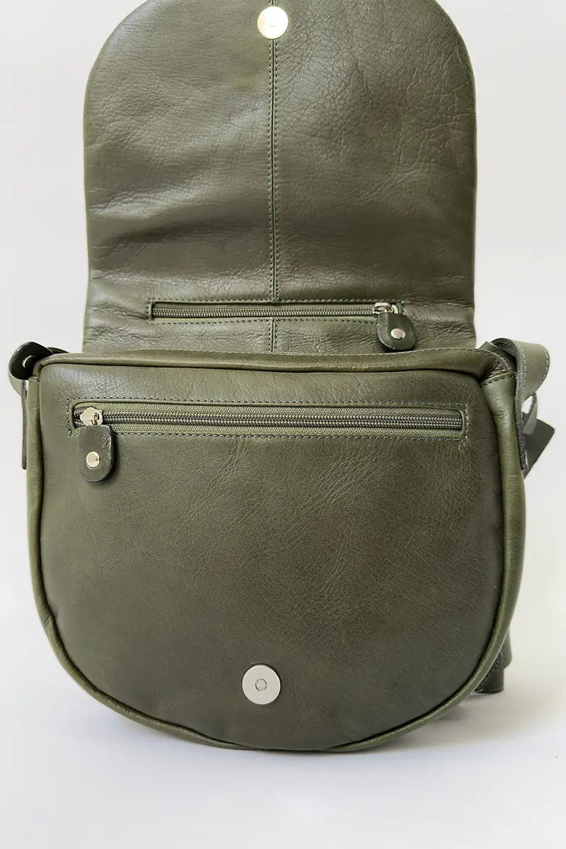 Henk Burg Leather Hand Bag - Clara Small in Green front view with flap