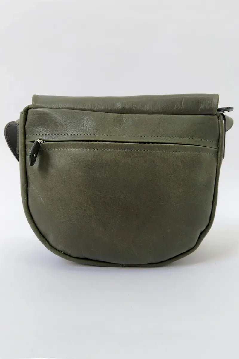 Henk Burg Leather Hand Bag - Clara Small in Green front showing under flap