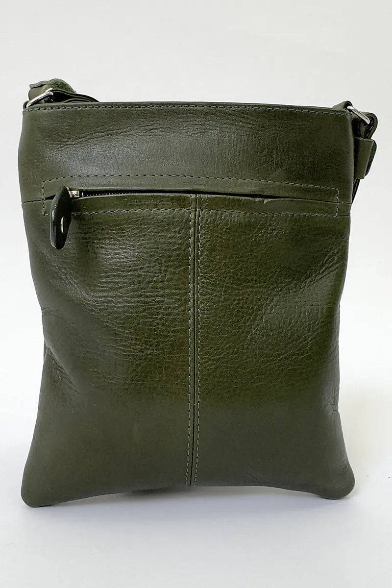 Henk Burg Leather Hand Bag - Till in Green back with external zip pocket