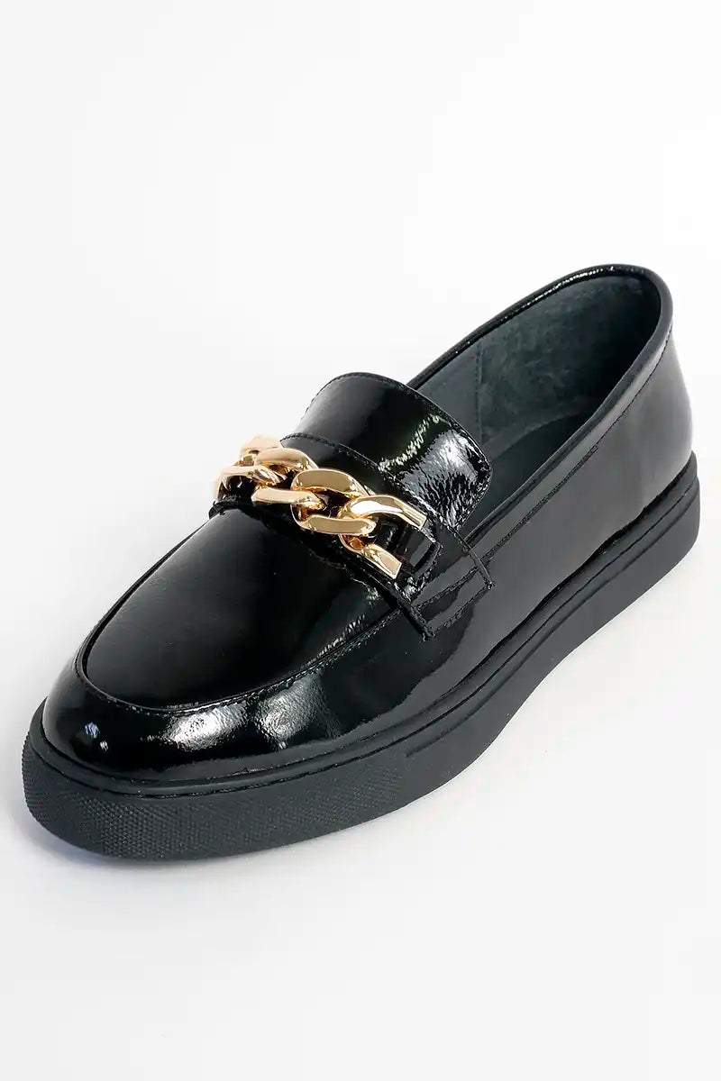Hinako Women's Oscar Loafer in Black Patent front 3/4 view