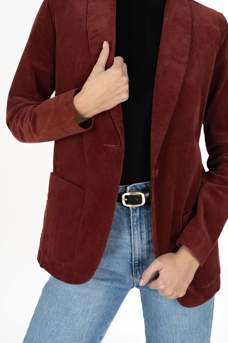 Humidity Blondie Corduroy Jacket in Rust front detailed view