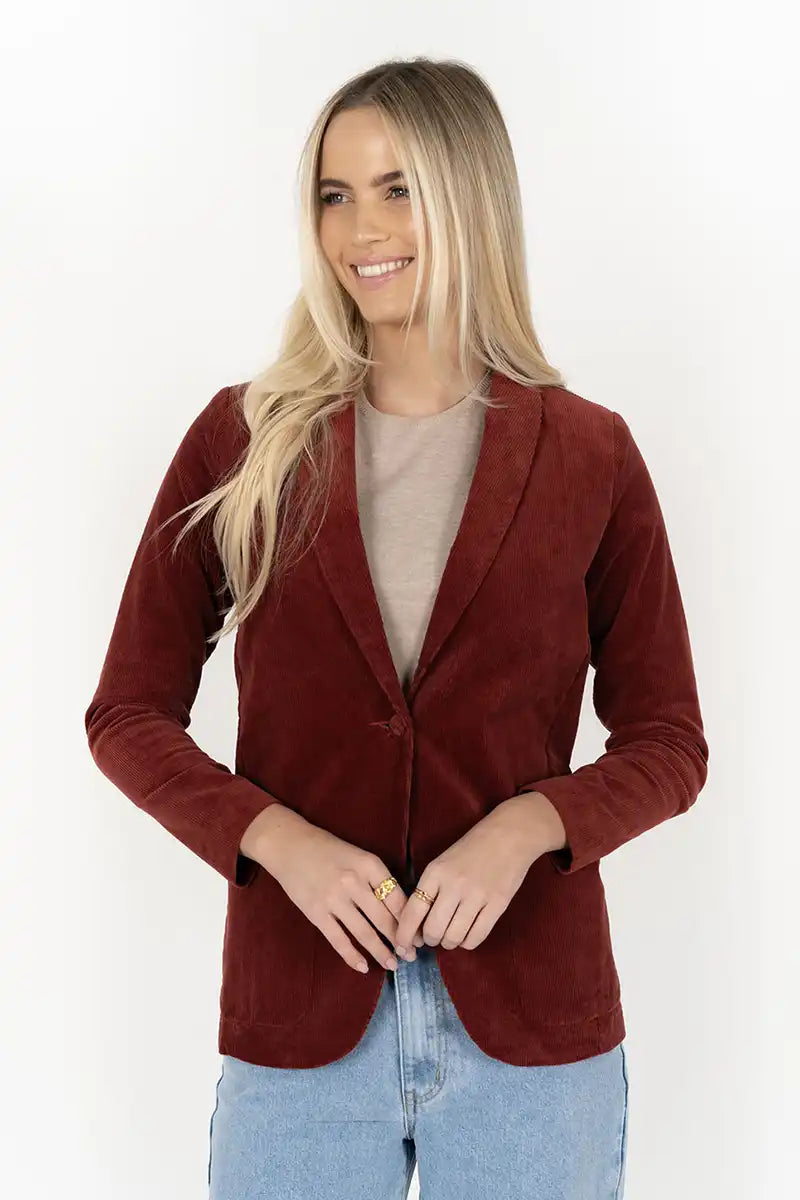 Humidity Blondie Corduroy Jacket in Rust front view