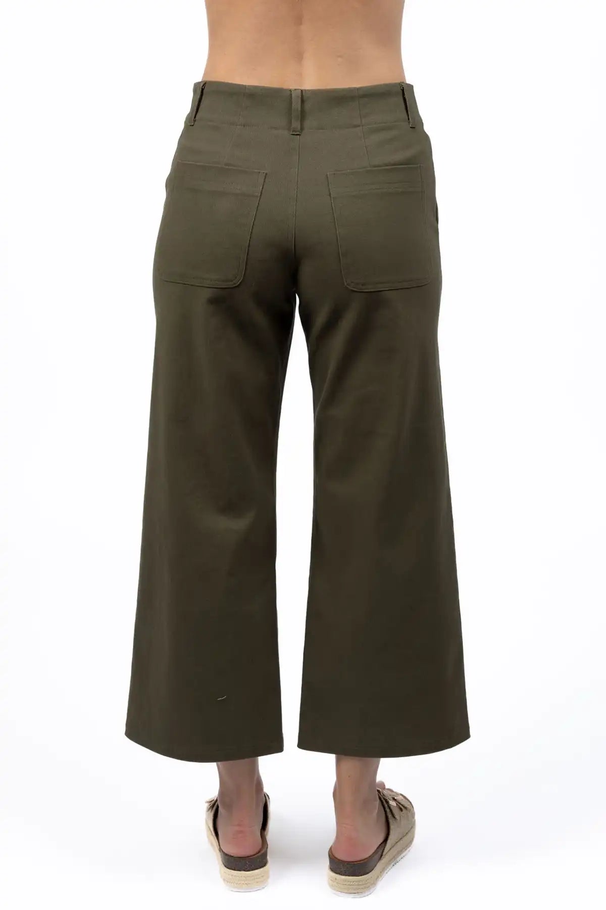 Humidity Margot Drill Pant in Moss Green wide-leg pants on a white background