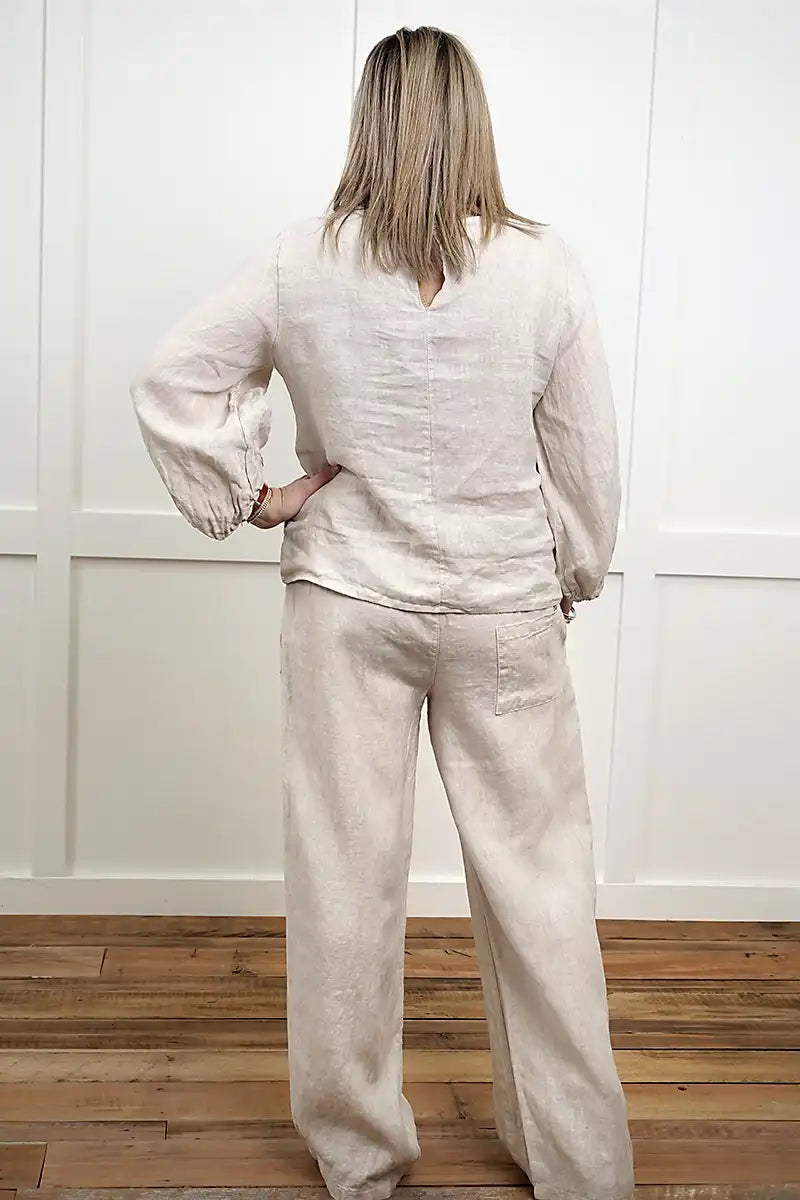 Isabella Italian Linen Pant – Natural back view full model