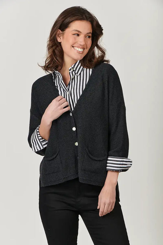 Naturals by O & J Cotton Cardigan in Charcoal