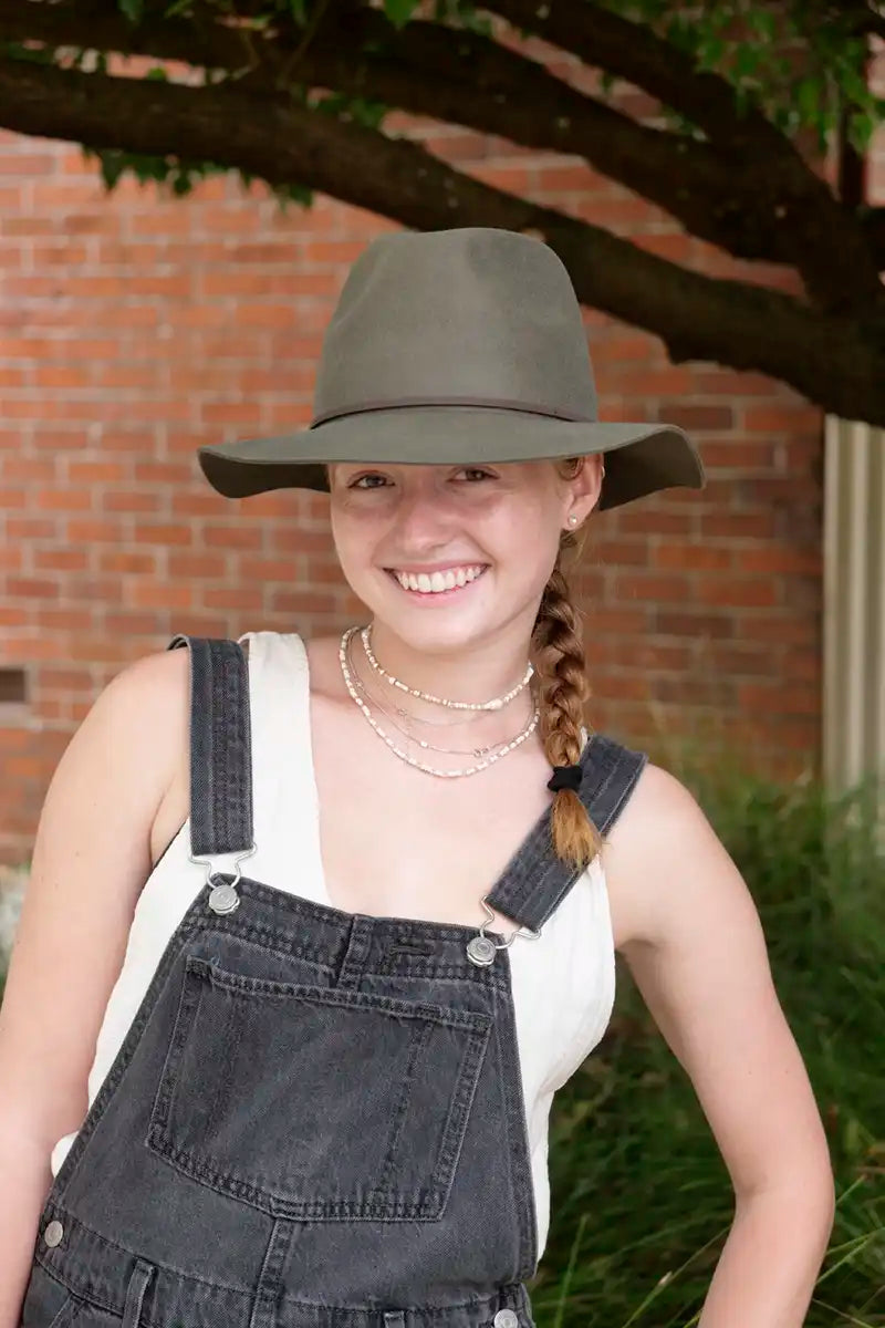 feature image of the Kooringal Rajah Hat Mid Brim Fedora in Cypress