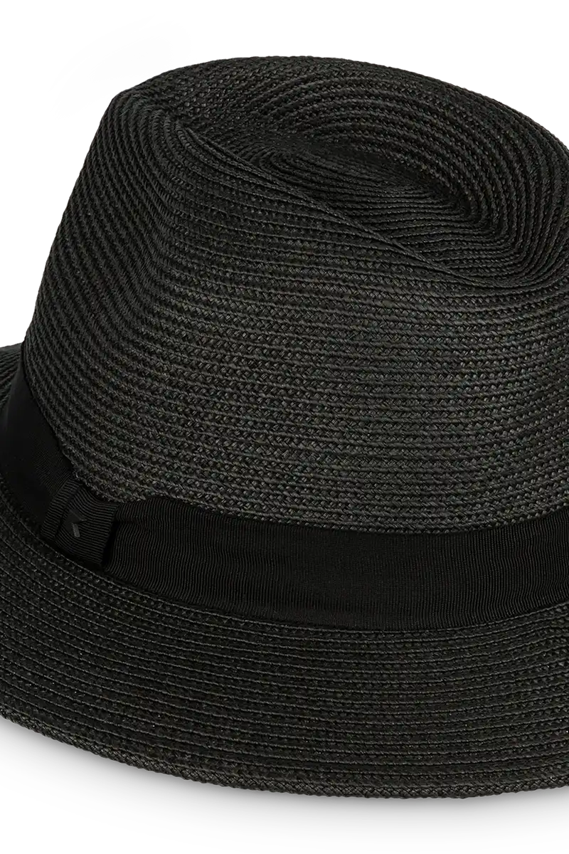 Kooringal Universal Cypress Fedora in Black detailed view of  head band