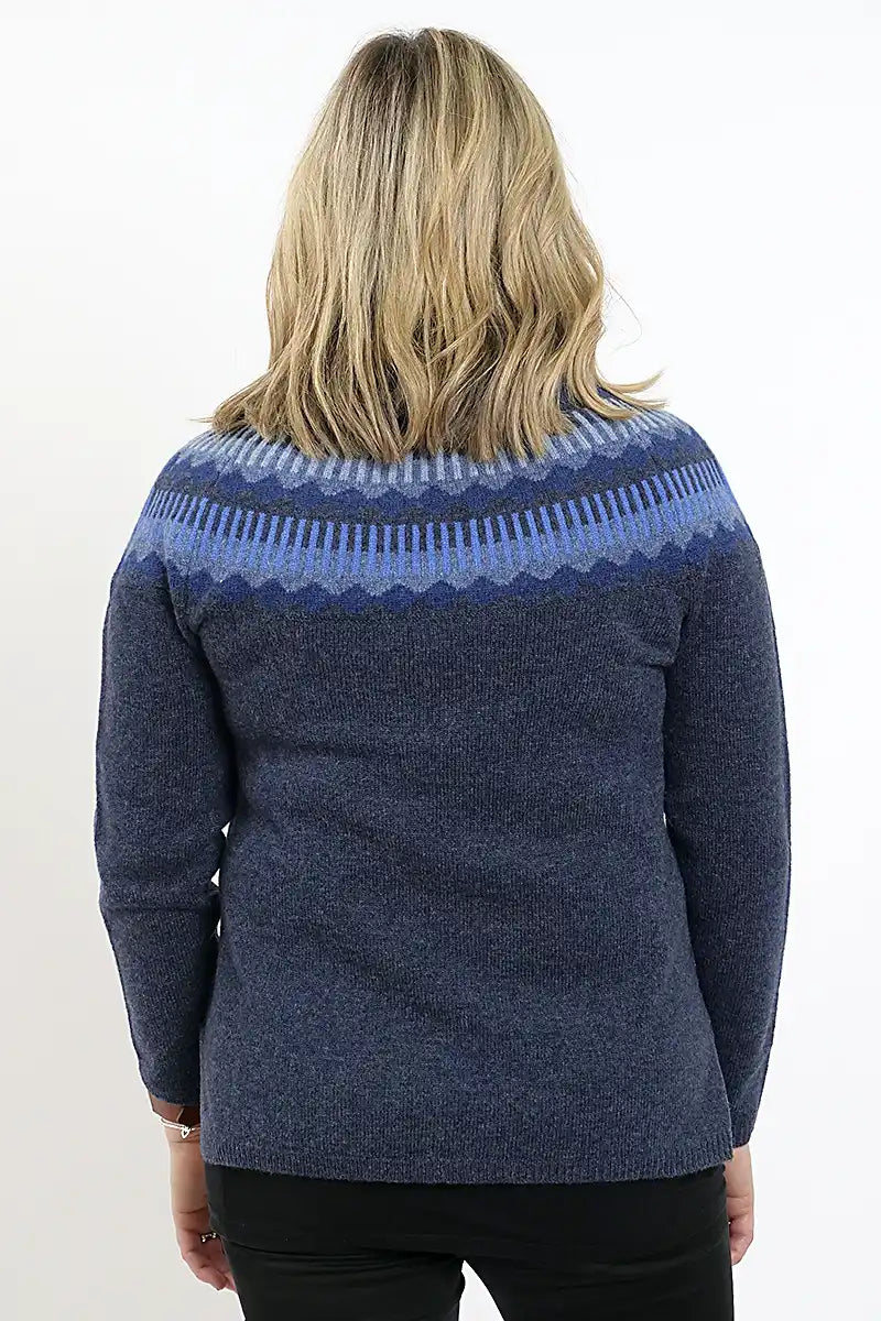 Mansted Lambswool Kira Jumper in Soft Blue York Print back view
