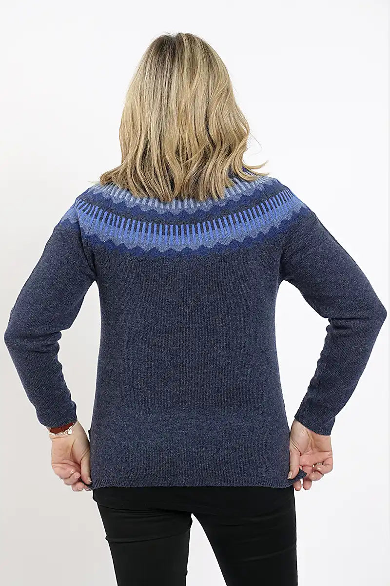 Mansted Lambswool Kira Jumper in Soft Blue York Print back view