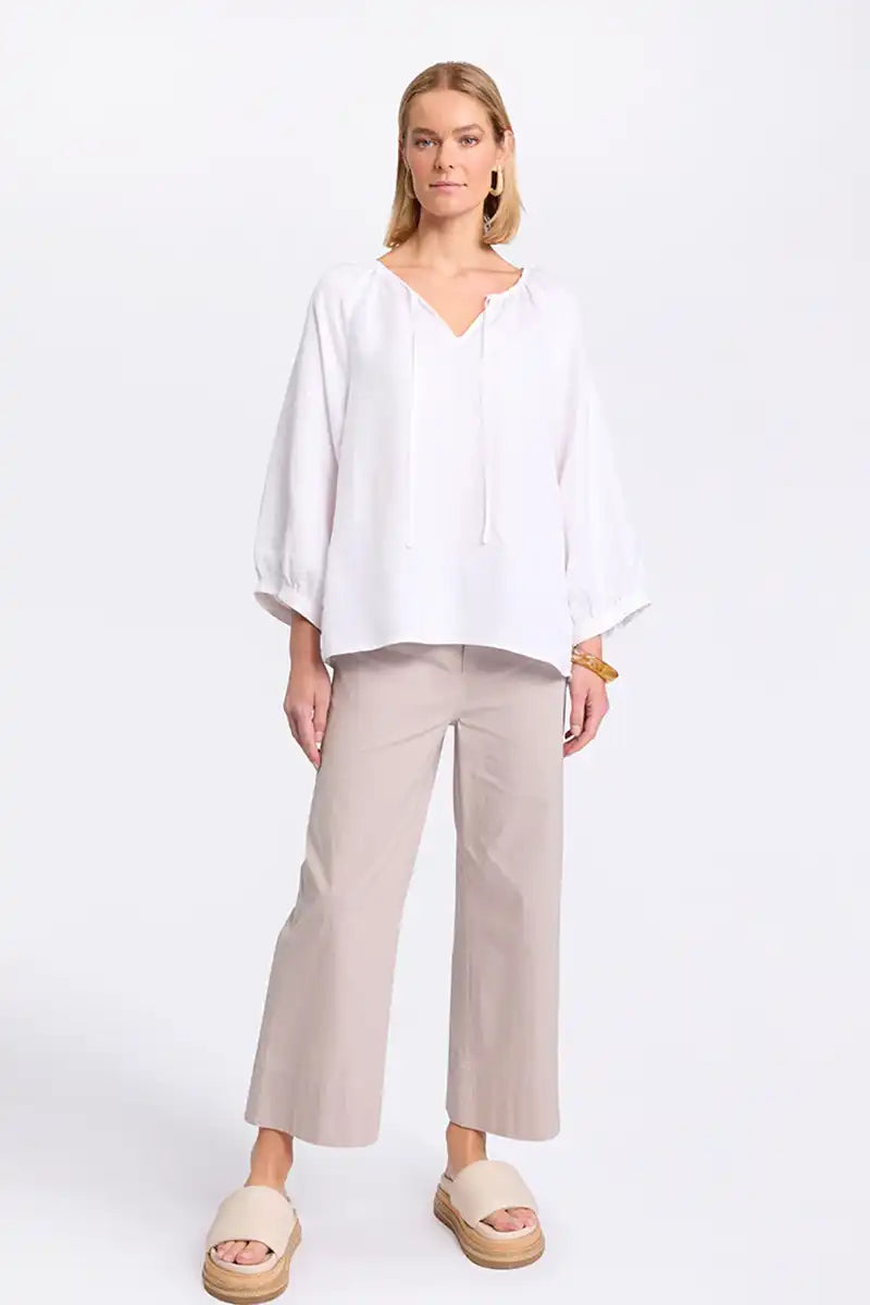 Marco Polo 3/4 Wide Leg Pant in Natural full model front view