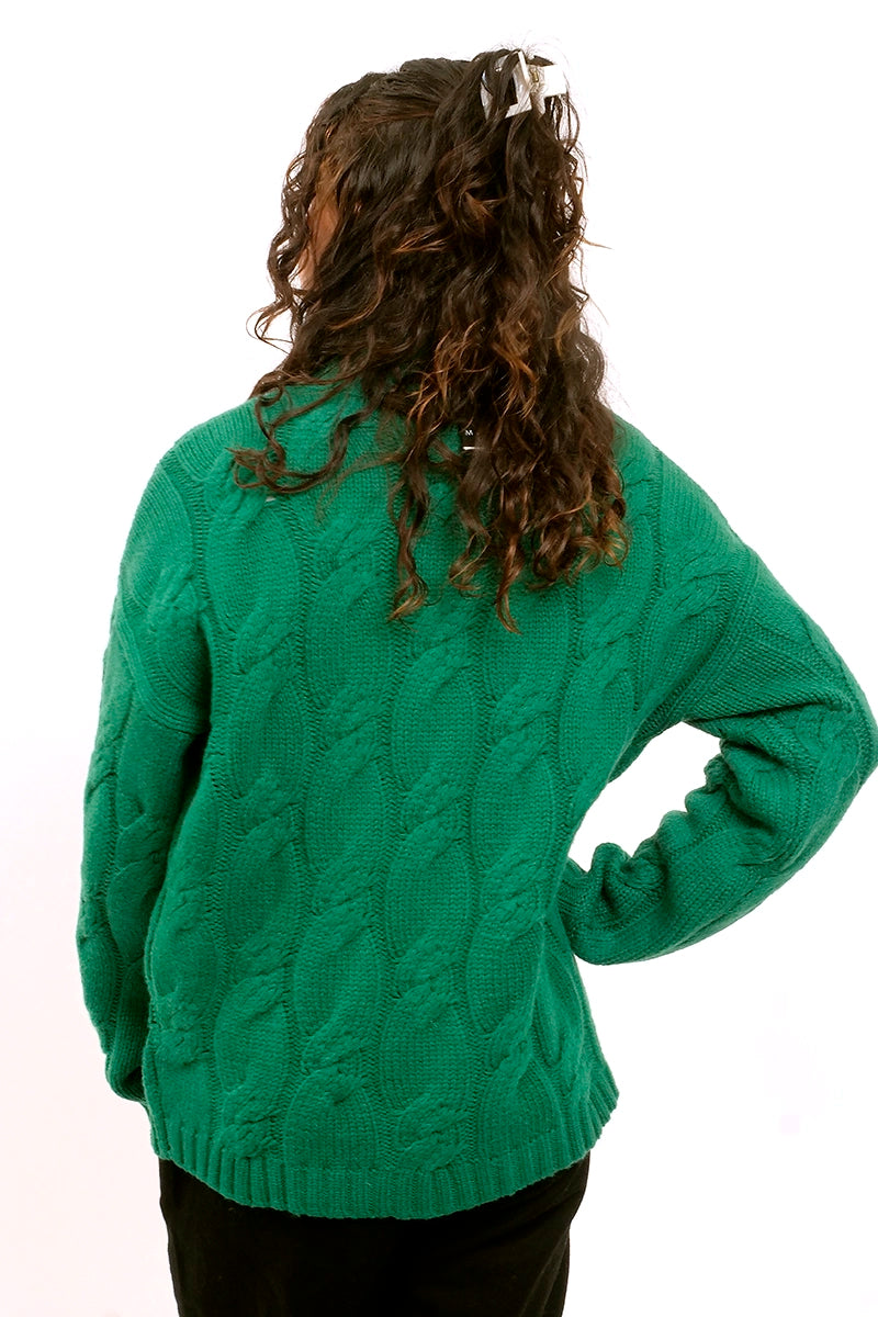 Marco Polo Chunky Cable Knit Sweater in Forest back view