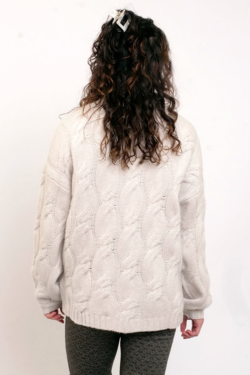 Marco Polo Chunky Cable Knit Sweater in Heather Grey back view