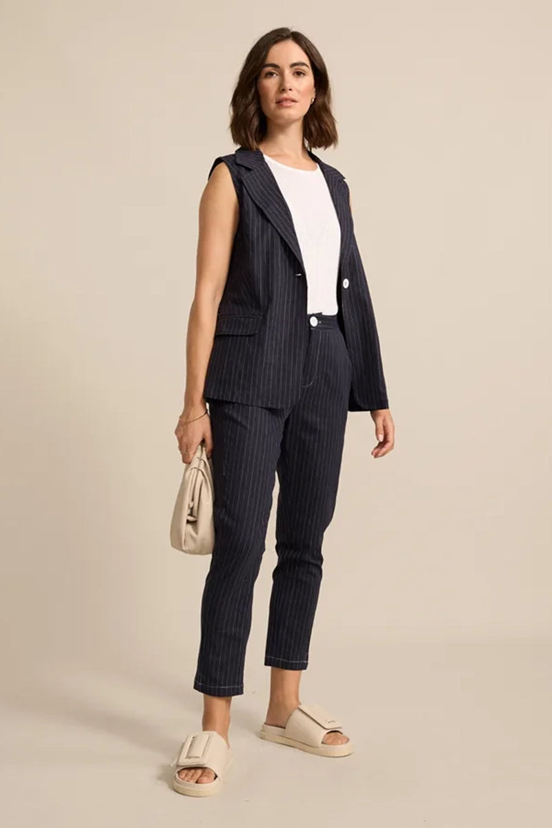 Marco Polo Pinstripe Vest in Navy full model side view
