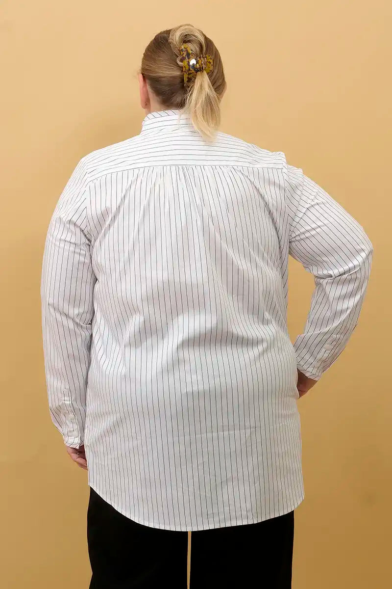 Marco Polo Shirt L/S Stripe in White/Black back view