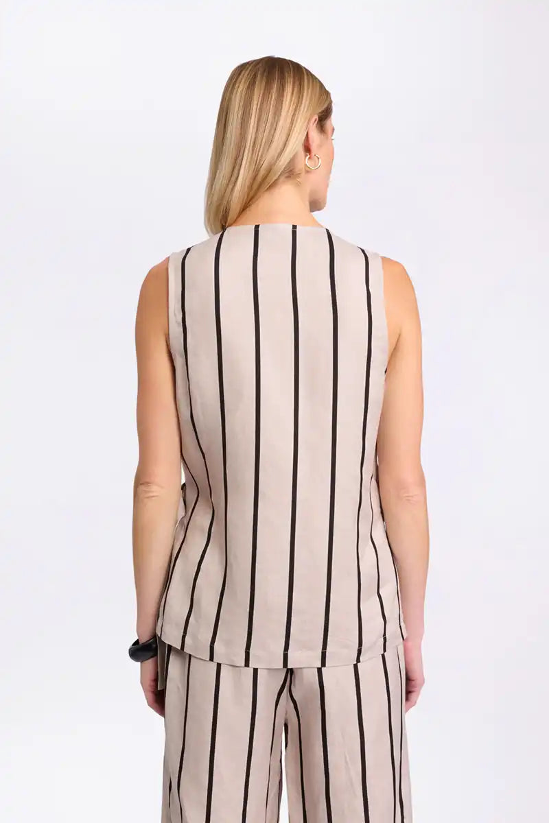 Marco Polo Short Sleeve Stripe Wrap Shirt in Natural Stripe back view