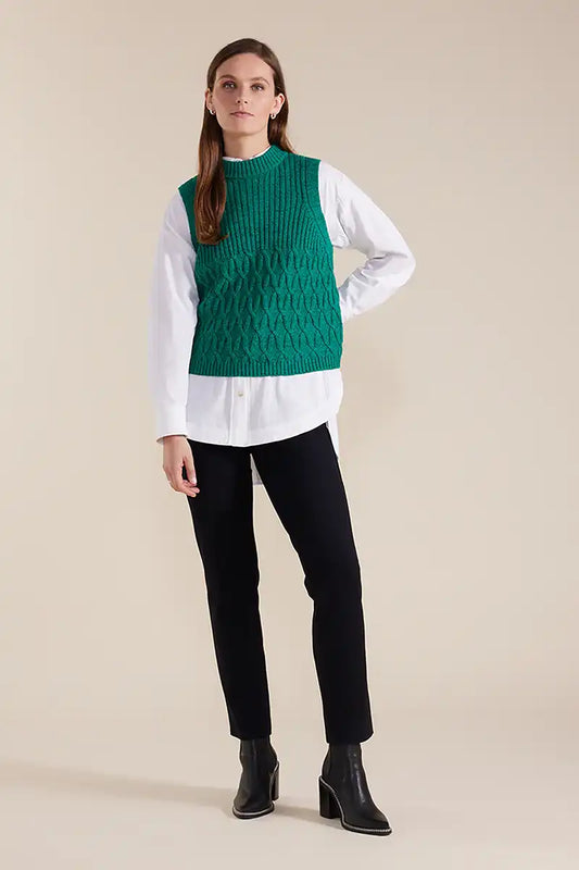 Marco Polo Cable Knit Vest in Forest - front