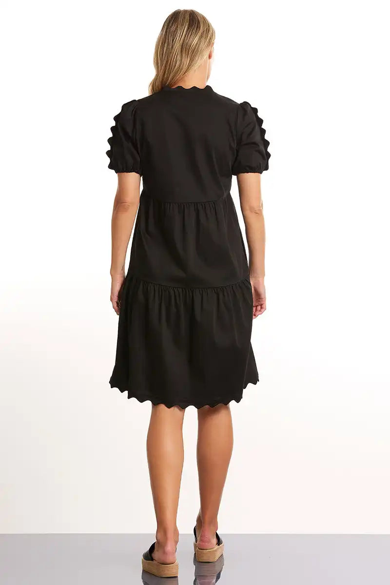 Marco Polo Scalloped Detail Dress in Black back