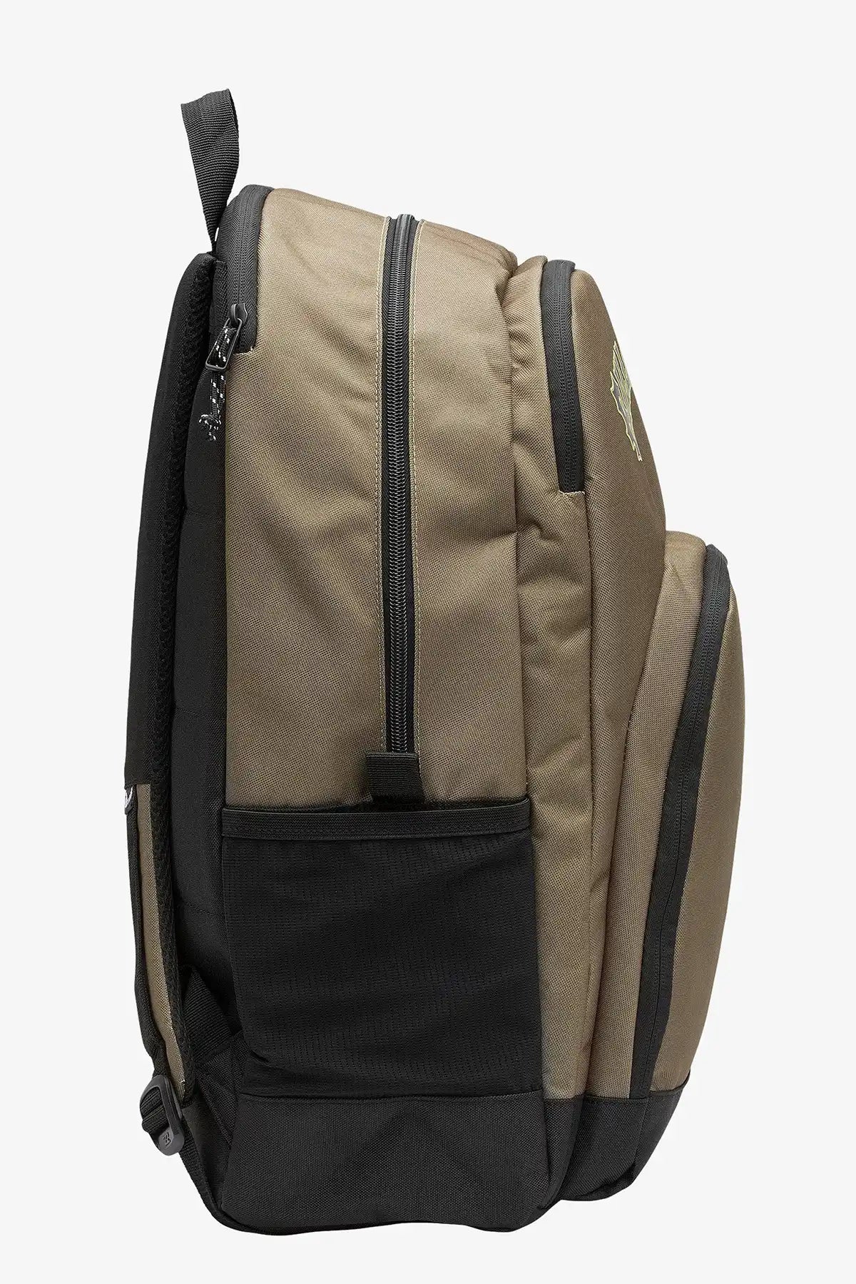 Men's Command 29L Backpack in Olive with beige and black design on a white background side view