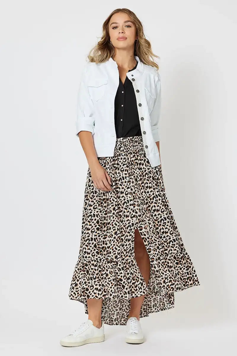 Military Denim Jacket - White front full model view