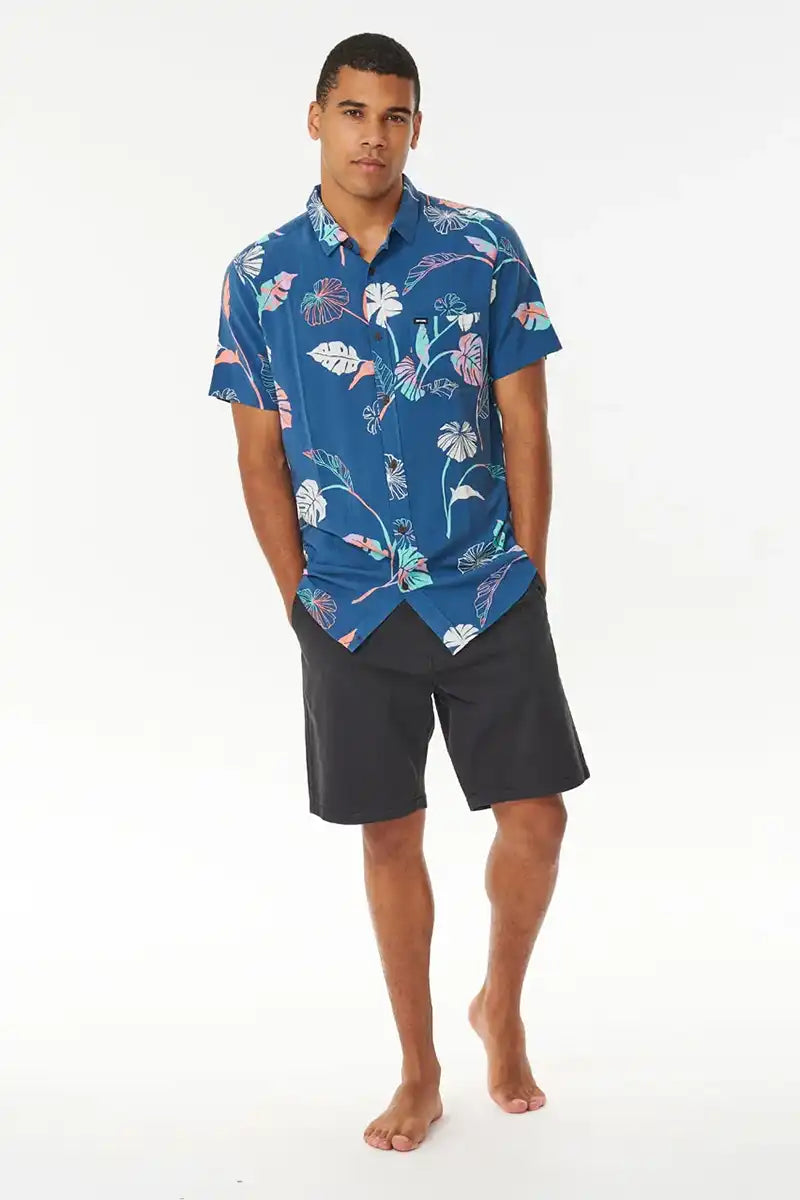 Mod Tropics Short Sleeve Shirt in Washed Navy full model view