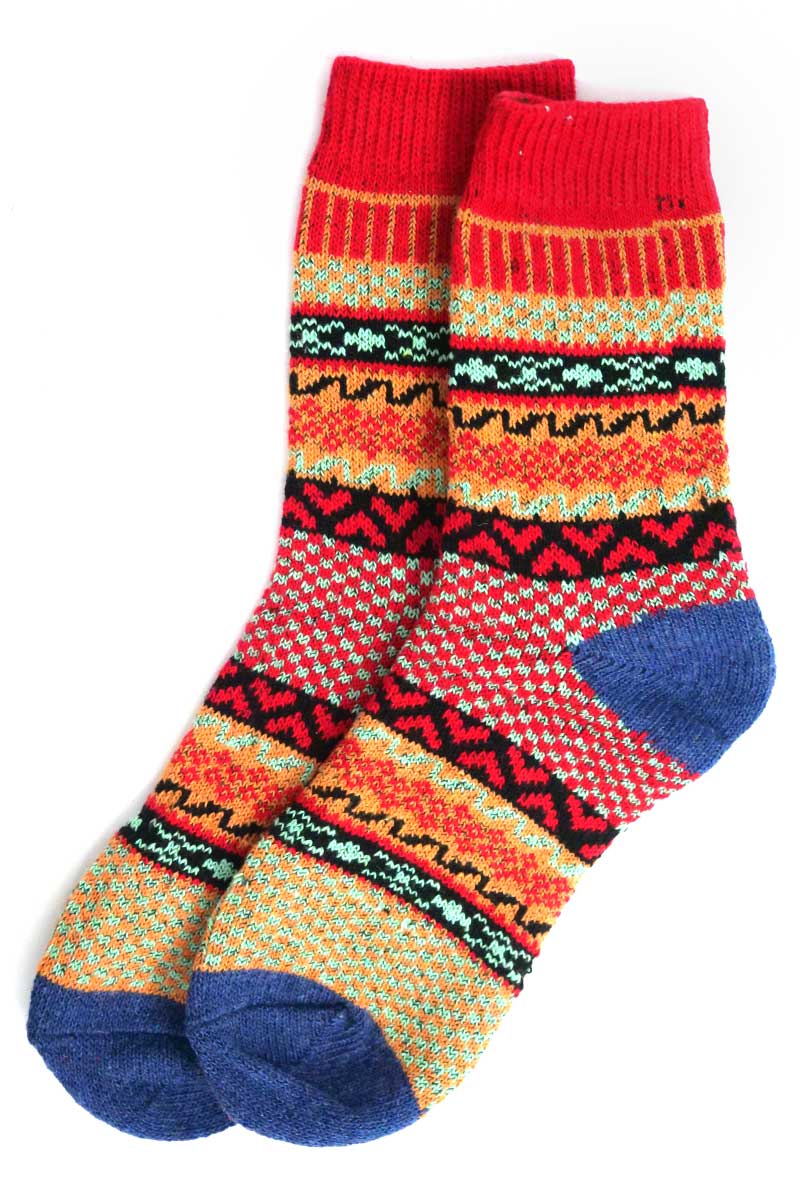 Nordic style check socks in Wool blend in Red