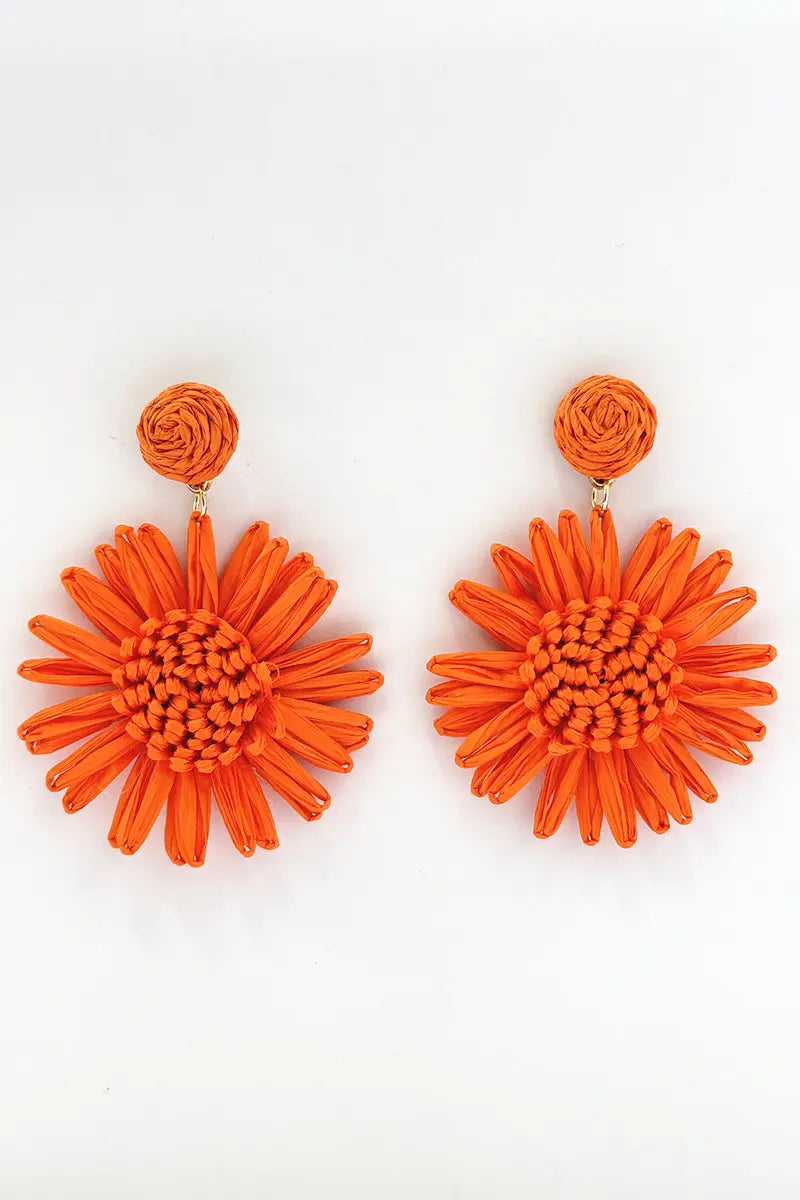 Orange Flower Drop Earrings