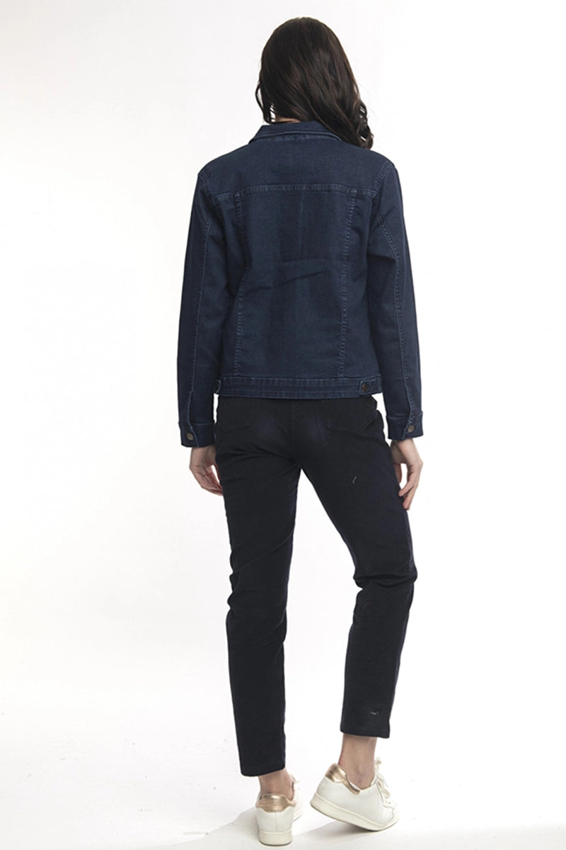 Orientique Denim Jacket Collar in Dark back view