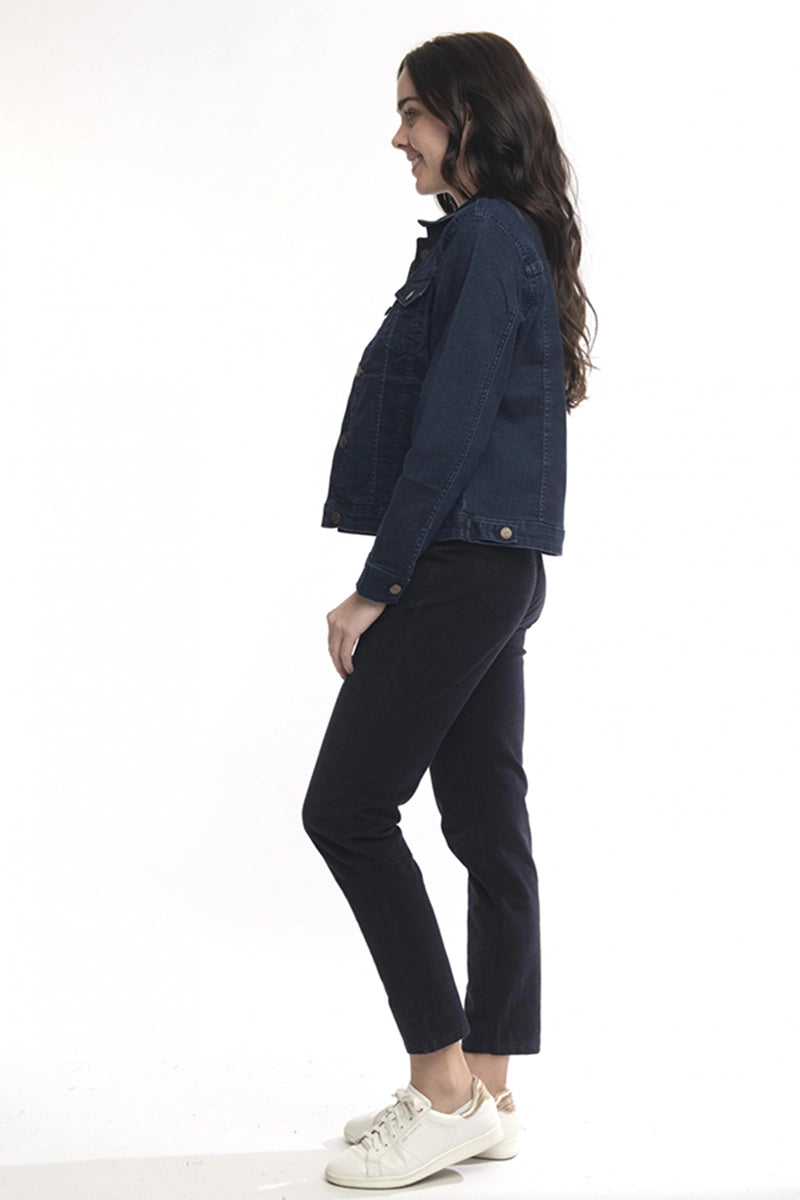 Orientique Denim Jacket Collar in Dark side view