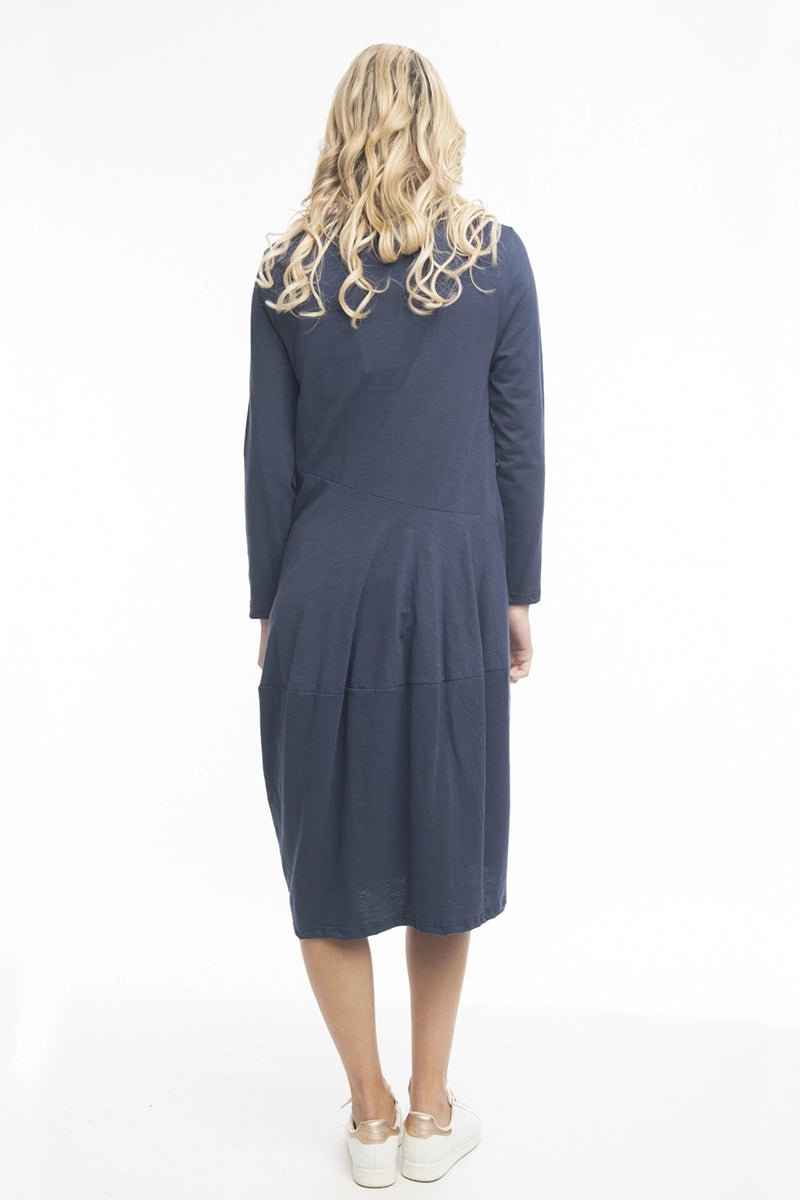 Orientique Essential Knit Panel Bubble Dress in Navy back view