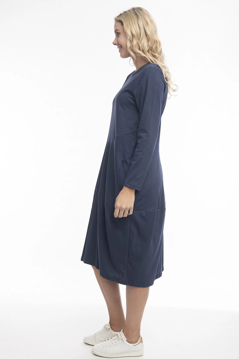 Orientique Essential Knit Panel Bubble Dress in Navy side view