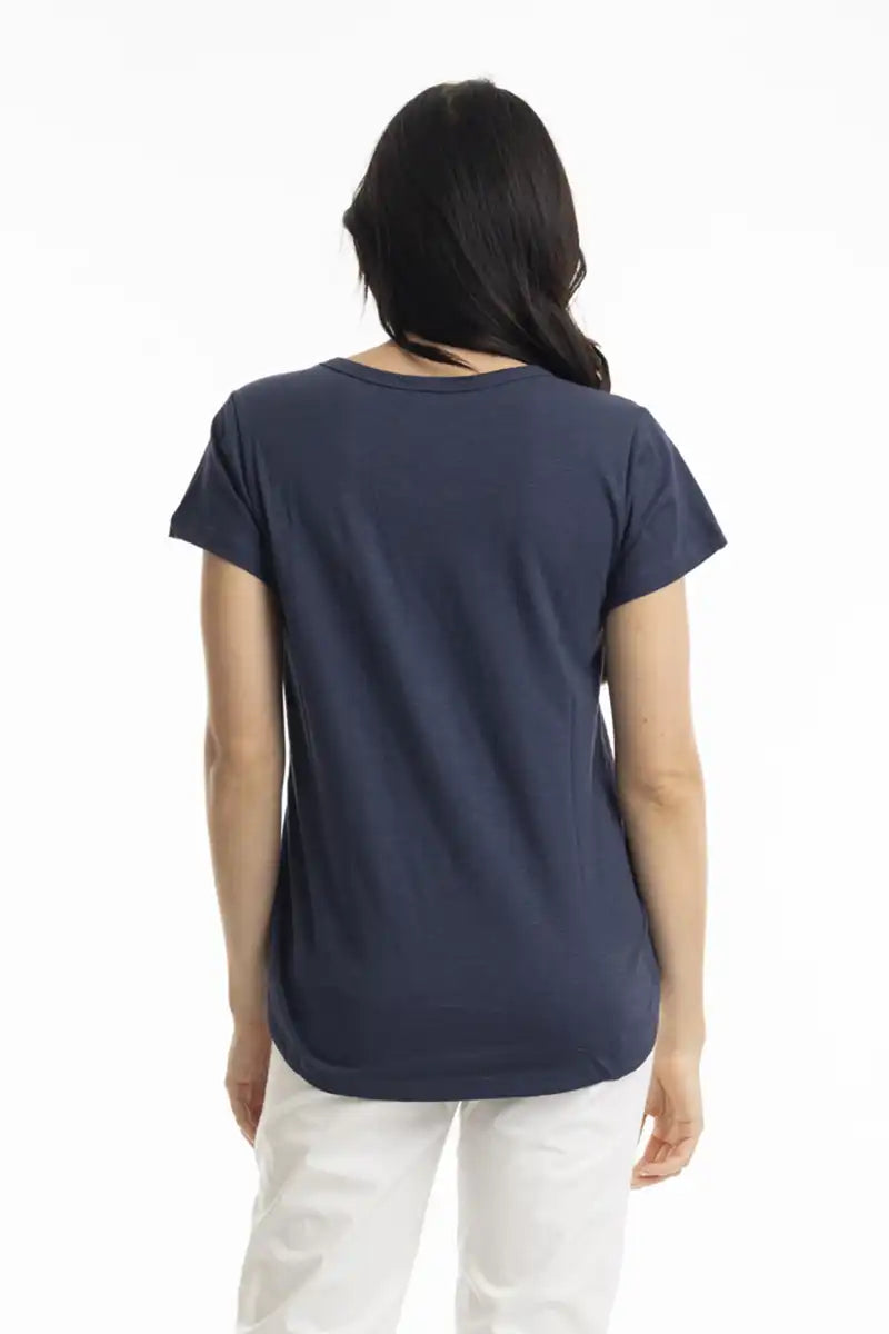 Orientique Essentials Crew Neck Knit T-shirt in Navy back view