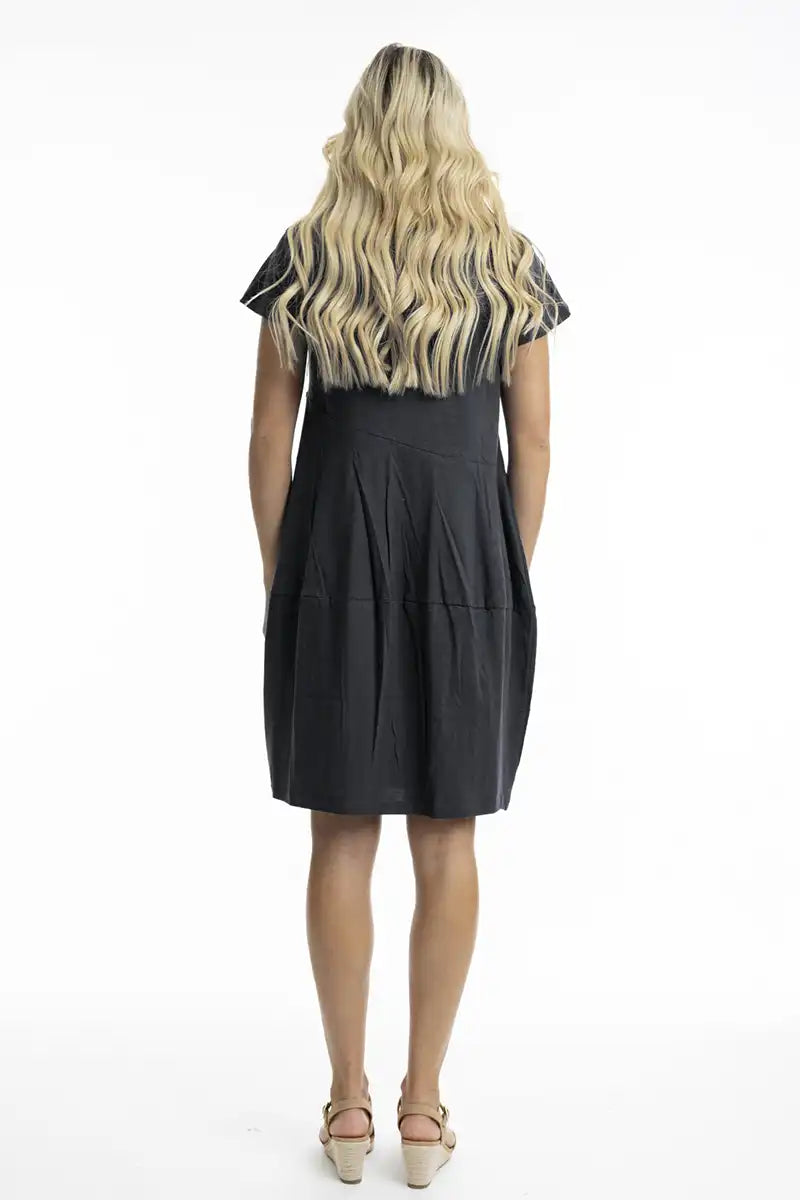 Orientique Essentials Knit Bubble Dress in Black back view