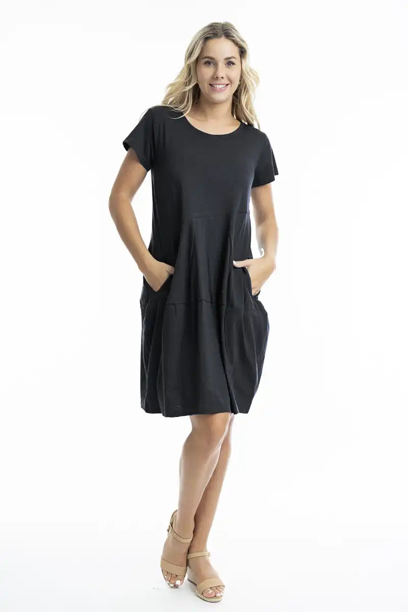 Orientique Essentials Knit Bubble Dress in Black front